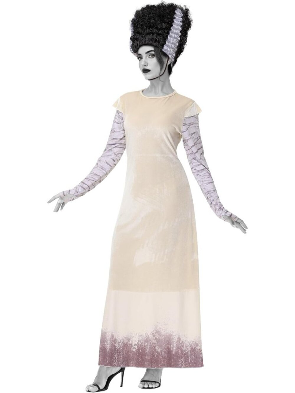 Women's Halloween Monster Bride Costume - Ivory Velvet Maxi Dress XS-3XL